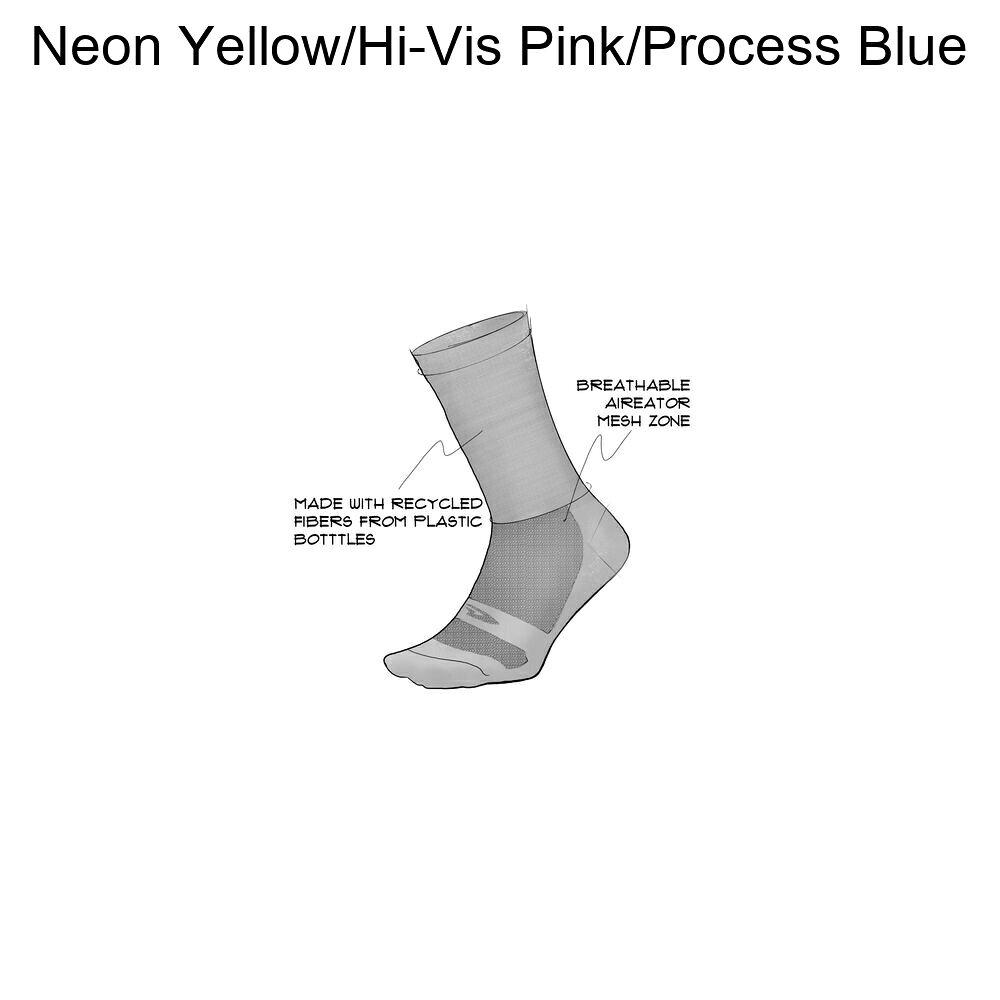 ジェットラグ楽天市場店の(取寄) デフィート 6インチ ソック DeFeet Aireater 6in Sock Neon Yellow/Hi-Vis Pink/Process Blue｜アングル2
