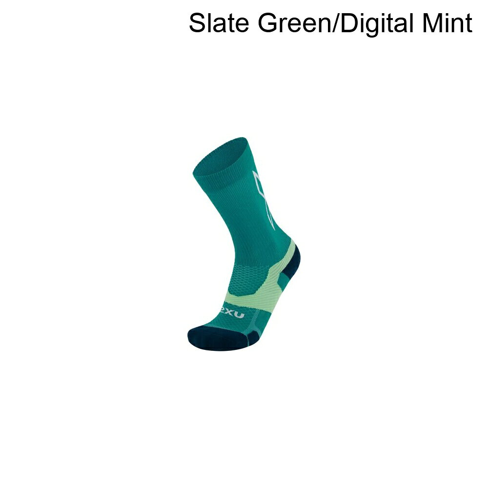 (取寄) ツータイムズユー ベクター ライト クッション クルー ソック 2XU Vectr Light Cushion Crew Sock Slate Green/Digital Mint