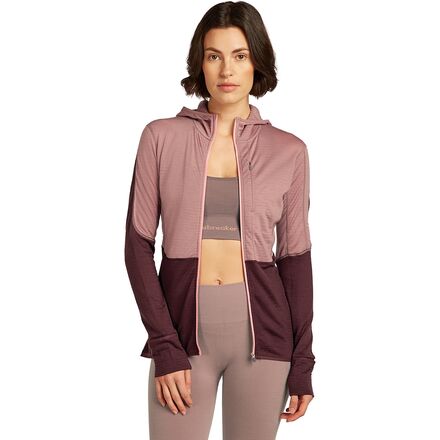 (取寄) アイスブレイカー レディース メリノ ブレンド 200 リアルフリース ディセンダー ジップ ブーディ - ウィメンズ Icebreaker women Merino Blend 200 RealFleece Descender Zip Hoodie - Women's Summit/Java/Acid Pink/Cb