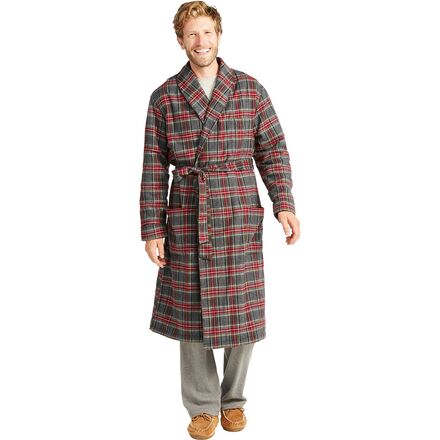 (取寄) エルエルビーン メンズ スコッチ プレイド フランネル シェルパ ライン ローブ - メンズ L.L.Bean men Scotch Plaid Flannel Sherpa Lined Robe - Men's Grey Stewart