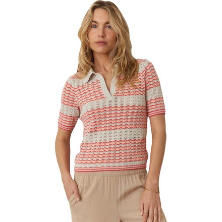 Rakuten - (取寄) マリンレイヤー レディース スペンサー ポロ ストライプ セーター - ウィメンズ Marine Layer women Spencer Polo Stripe Sweater - Women's Pink Sand Stripe
