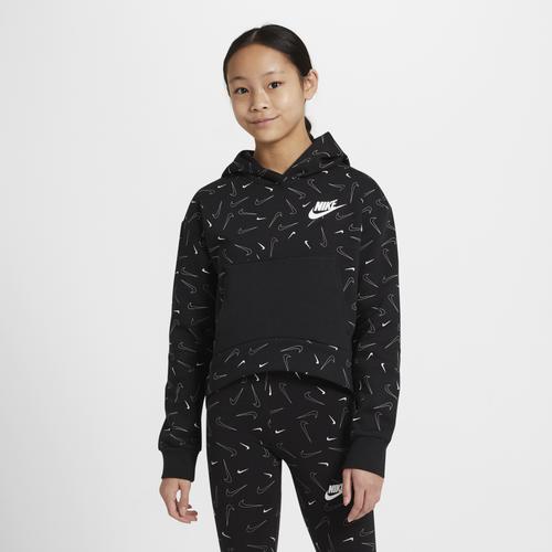 (取寄)ナイキ ガールズ NSW フリース オール オーバー プリント フーディ - ガールズ グレード スクール Nike Girls NSW Fleece All Over Print Hoodie - Girls' Grade School Black White