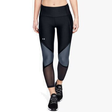 【クーポンで最大2000円OFF】(取寄)アンダーアーマー レディース ヒートギア アーマー 社員 クロップ タイツ Underarmour Women's HeatGear Armour Shine Crop Tights Black Metallic Silver Hi-Rise