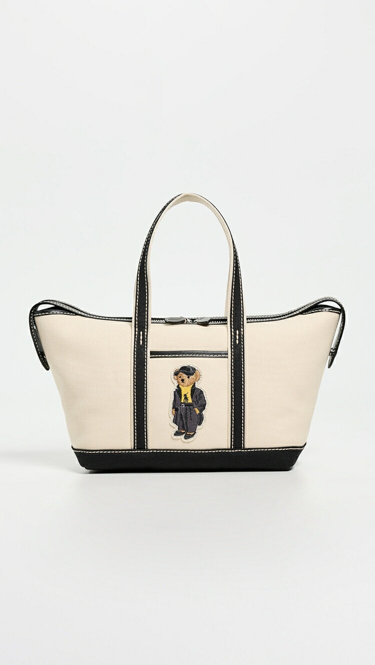 (取寄) ラルフローレン ホリディ ベアー ミニ ショッピング トート Polo Ralph Lauren Holiday Bear Mini Shopping Tote ecru/black