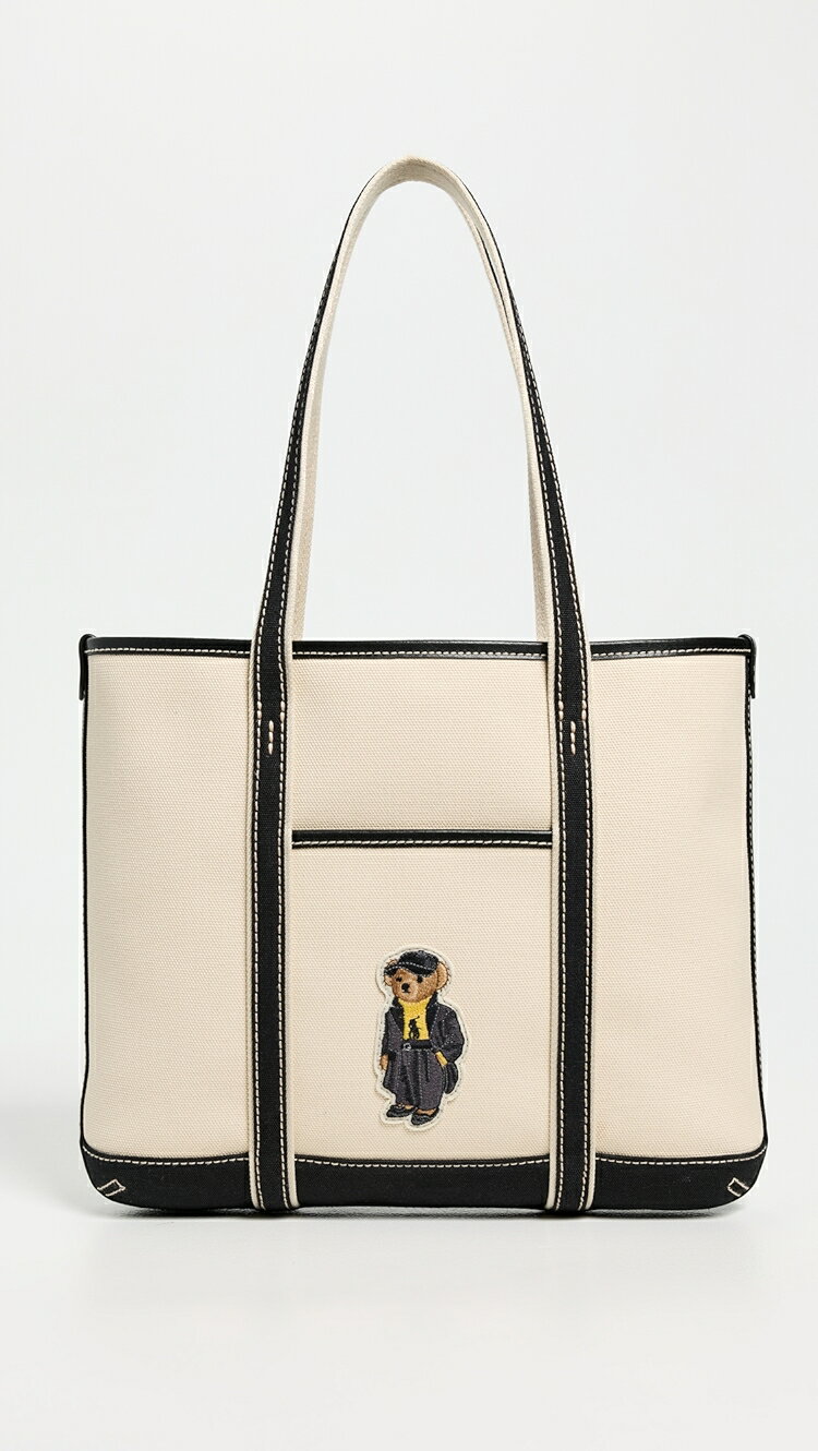 (取寄) ラルフローレン ホリディ ベアー スモール ショッパー トート Polo Ralph Lauren Holiday Bear Small Shopper Tote ecru/black