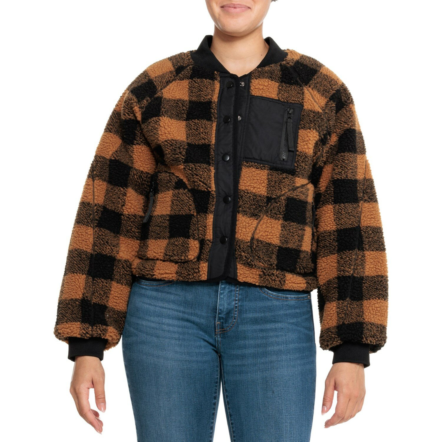 (取寄) ブランクニューヨーク チェッカード フリース ジャケット - インサレーテッド Blank NYC Checkered Fleece Jacket - Insulated Black And Tan