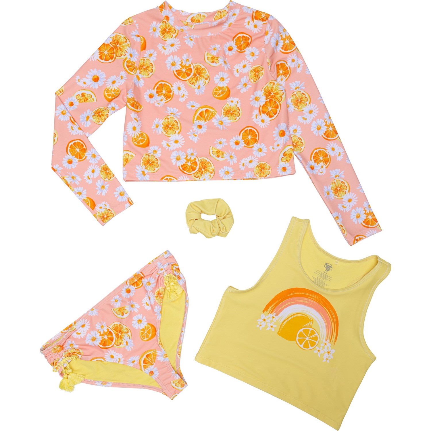 (取寄) バナナボート ビッグ アンド リトル ガールズ ラッシュ ガード アンド タンキニ セット - ロング スリーブ Banana Boat Big and Little Girls Rash Guard and Tankini Set - Long Sleeve Light Peach/Yellow Cream