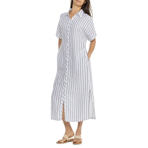 (取寄) ラッキーブランド ドロップ ショルダー ボタンフロント ミディ ドレス - リネン, ショート スリーブ Lucky Brand Drop Shoulder Button-Front Midi Dress - Linen, Short Sleeve Rochester Stripe - 02 Ombre (取寄) ラッキーブランド ドロップ ショルダー ボタンフロント ミディ ドレス - リネン, ショート スリーブ Lucky Brand Drop Shoulder Button-Front Midi Dress - Linen, Short Sleeve Rochester Stripe - 02 Ombre