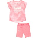 (取寄) アンダーアーマー リトル ガールズ フリーダム ウォッシュ シャツ アンド ショーツ セット - ショート スリーブ Under Armour Little Girls Freedom Wash Shirt and Shorts Set - Short Sleeve Cosmo Pink