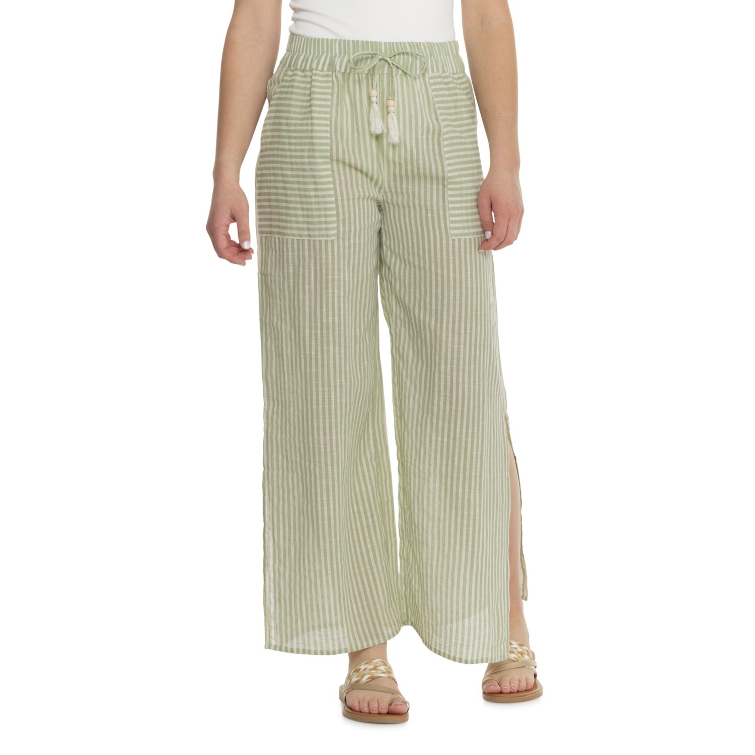 () ֥  ȥ饤 ѥ SALTY LEMON Double Waist Stripe Pants Ivory/Li...