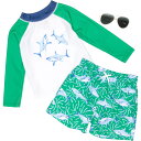 (取寄) トドラー ボーイズ シャーク ラッシュ ガード アンド スイム トランクス セット ウィズ サングラス - ショート スリーブ LITTLE LAD Toddler Boys Shark Rash Guard and Swim Trunks Set with Sunglasses - Short Sleeve Blue