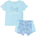 (取寄) アンダーアーマー リトル ガールズ T-シャツ アンド プリンテッド メッシュ ショーツ セット - ショート スリーブ Under Armour Little Girls T-Shirt and Printed Mesh Shorts Set - Short Sleeve Stream