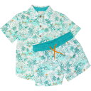 (取寄) C&Cカリフォルニア リトル ボーイズ カバナ シャツ アンド スイム トランクス セット - Upf 50, ショート スリーブ C&C California Little Boys Cabana Shirt and Swim Trunks Set - UPF 50, Short Sleeve Bleached Aqua