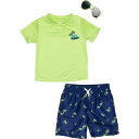 (取寄) トドラー ボーイズ ラッシュ ガード アンド スイム ショーツ ウィズ サングラス - ショート スリーブ WONDERLUXE Toddler Boys Rash Guard and Swim Shorts with Sunglasses - Short Sleeve Navy/Lime
