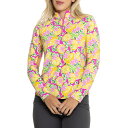 (取寄) イブクル レモン フローラル プリント シャツ - Upf 50以上, ジップ ネック, ロング スリーブ IBKUL Lemon Floral Print Shirt - UPF 50+, Zip Neck, Long Sleeve Calista Hot Pink Mul