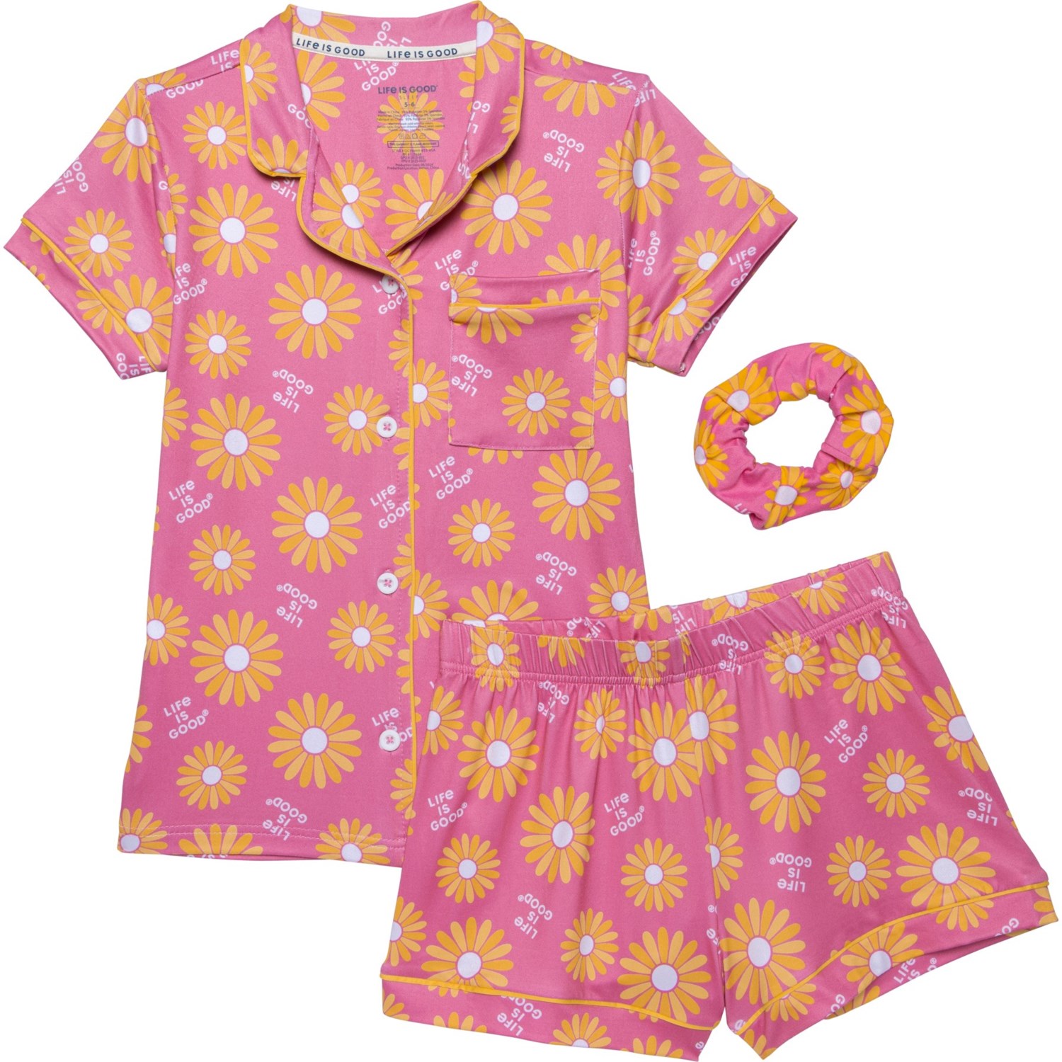 (取寄) ライフイズグッド リトル ガールズ プリンテッド ショーツ パジャマ - ショート スリーブ Life is Good Life is Good Little Girls Printed Shorts Pajamas - Short Sleeve Banana Cream/Pink Cosmos