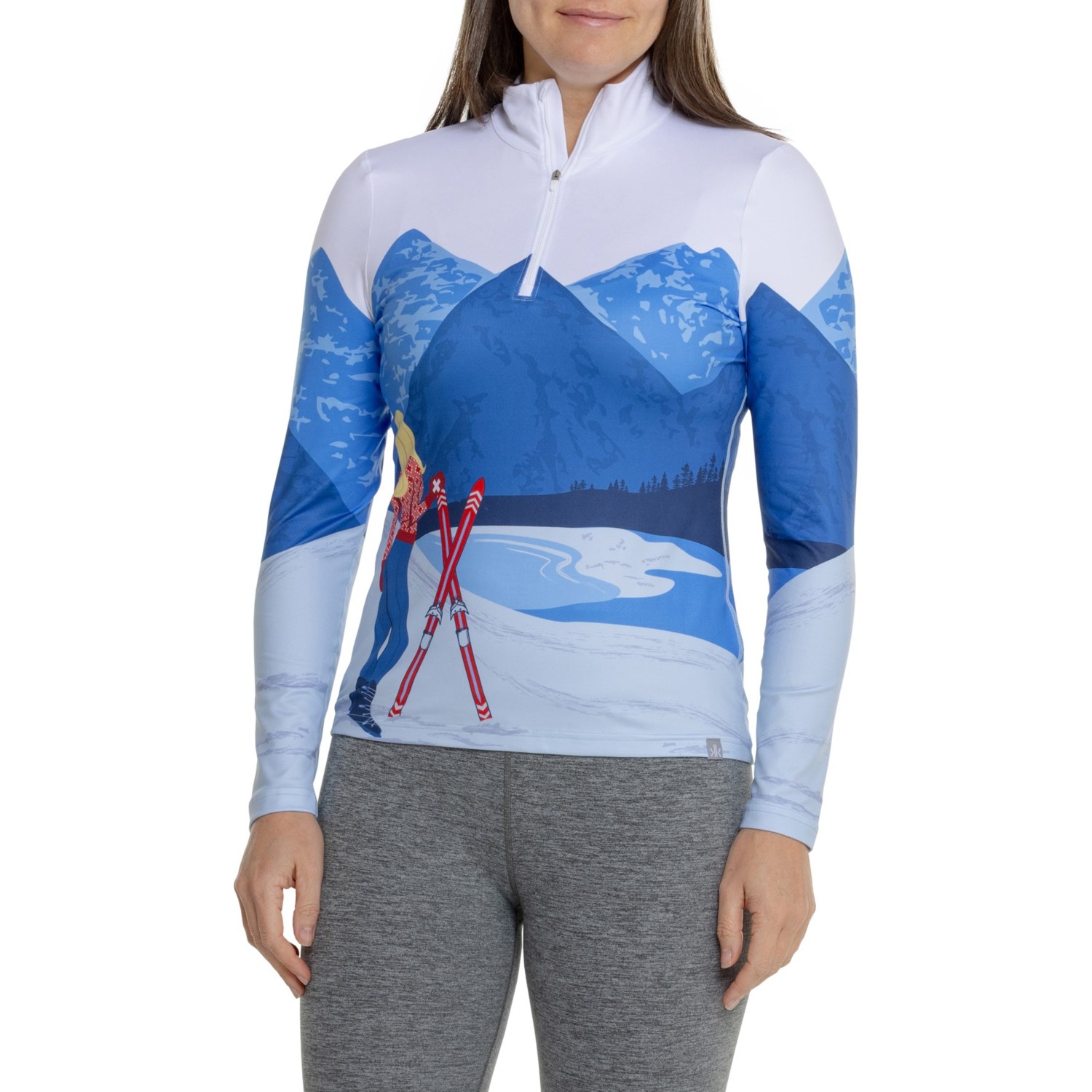(取寄) クリームソンクローバー メイプル リーフ ベース レイヤー トップ - ジップ ネック, ロング スリーブ Krimson Klover Maple Leaf Base Layer Top - Zip Neck, Long Sleeve White/Grey
