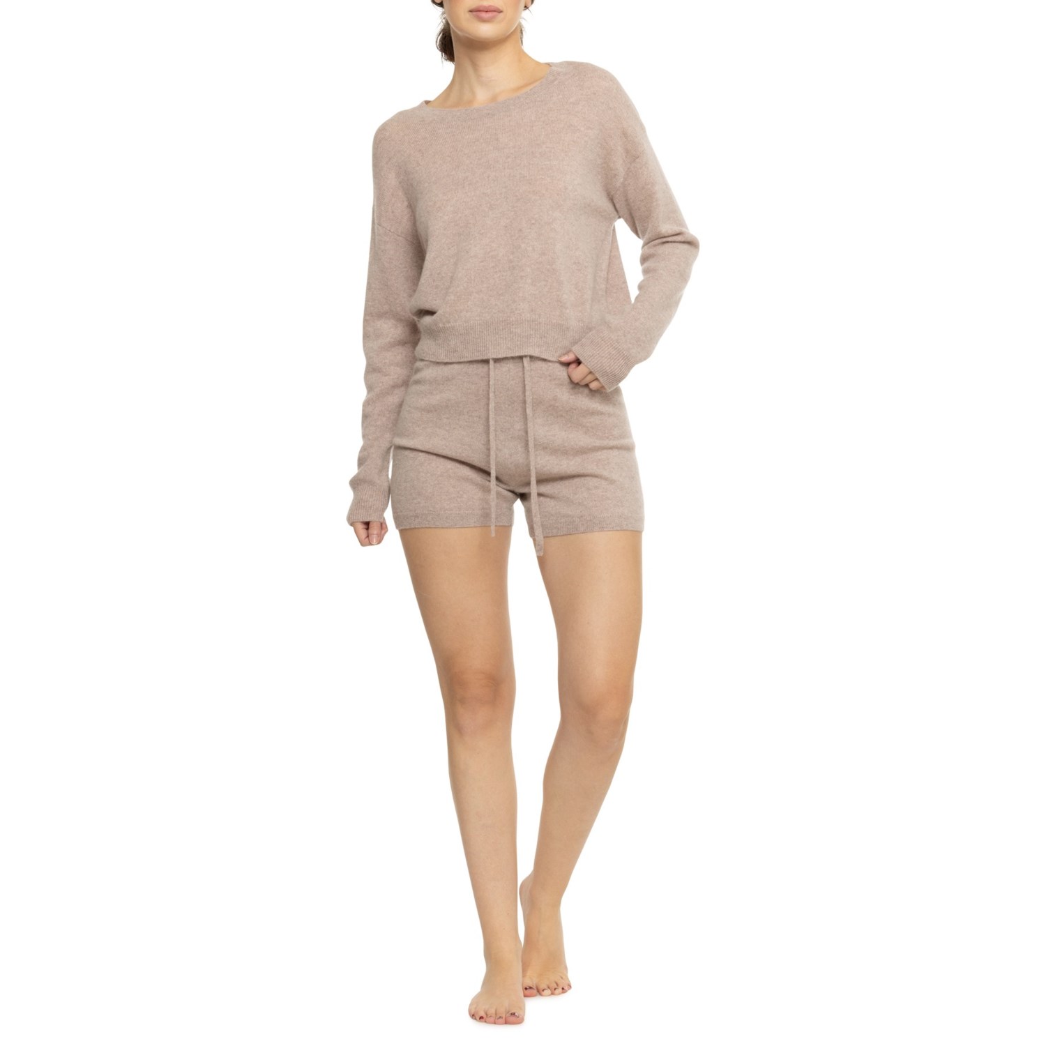 () ڥ 롼 ͥå 饦 ѥ - ߥ,  ꡼ Aspen Crew Neck Lounge Pajamas - Cashmere, Long Sleeve Heather Taupe