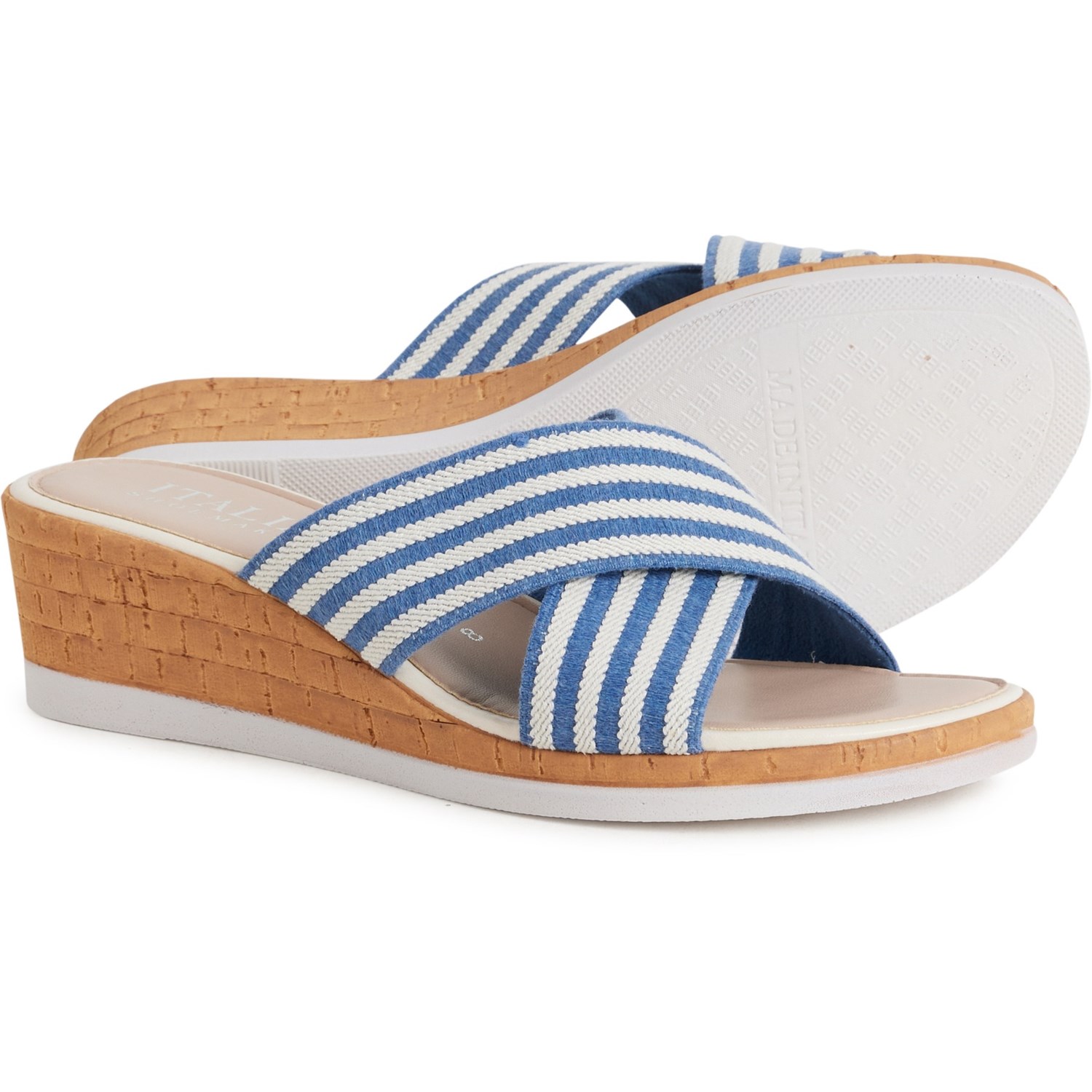 (取寄) イタリアンシューメーカーズ レディース メイド イン イタリー ソーダ クロス-バンド ストライプド ウェッジ サンダル Italian Shoemakers women Made in Italy Soda Cross-Band Striped Wedge Sandals (For Women) Navy
