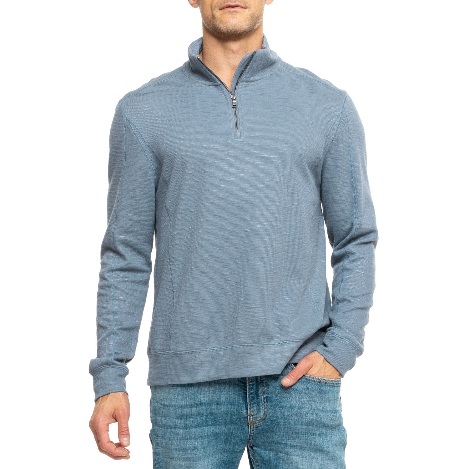 () 󥺥   å ͥå  -  ꡼ å ͥå Lands' End Logan Slub Mock Neck Shirt - Long Sleeve, Zip Neck Iron Blue