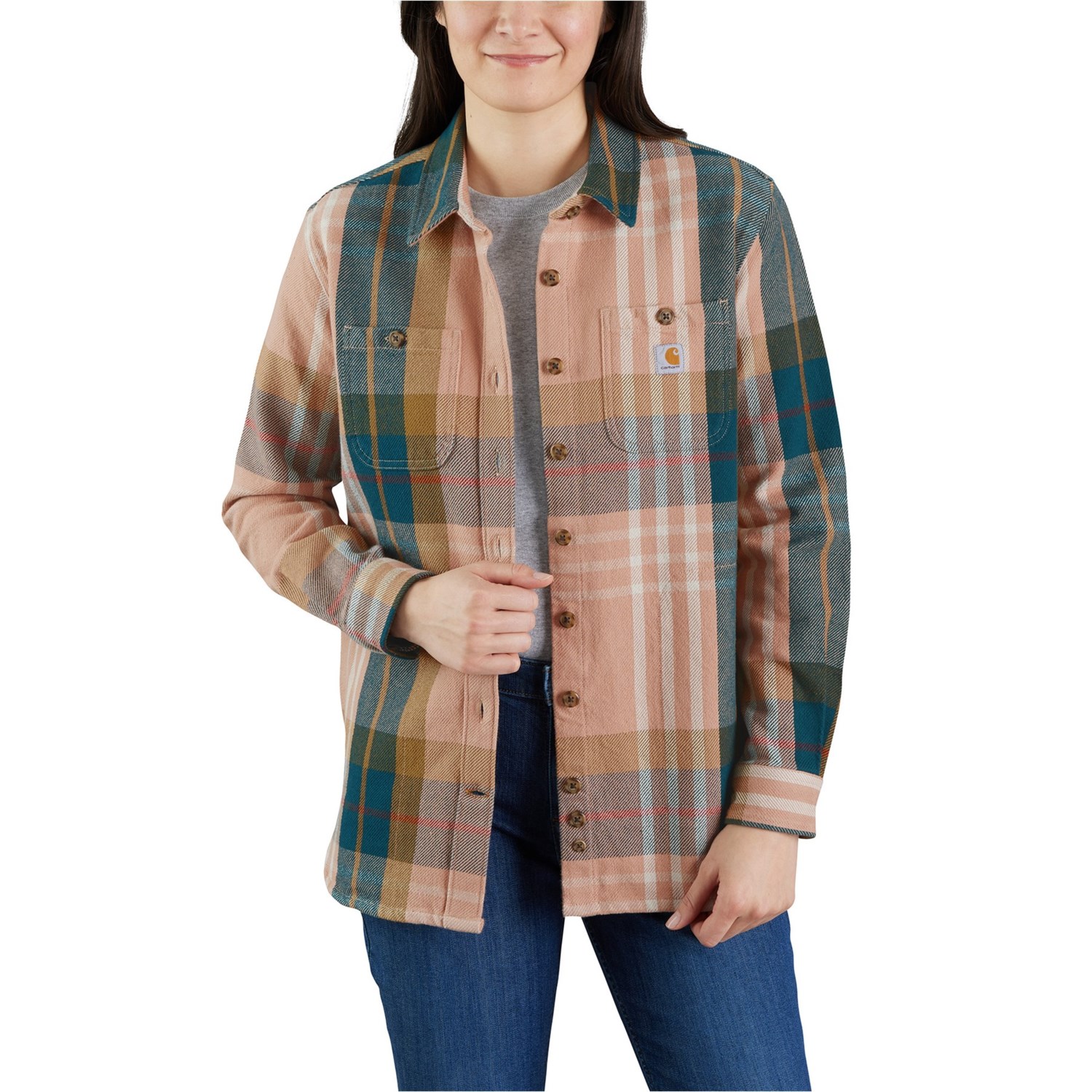(取寄) カーハート ルーズ フィット ヘビーウェイト ツイル プレイド シャツ - ロング スリーブ Carhartt 105576 Loose Fit Heavyweight Twill Plaid Shirt - Long Sleeve Stucco