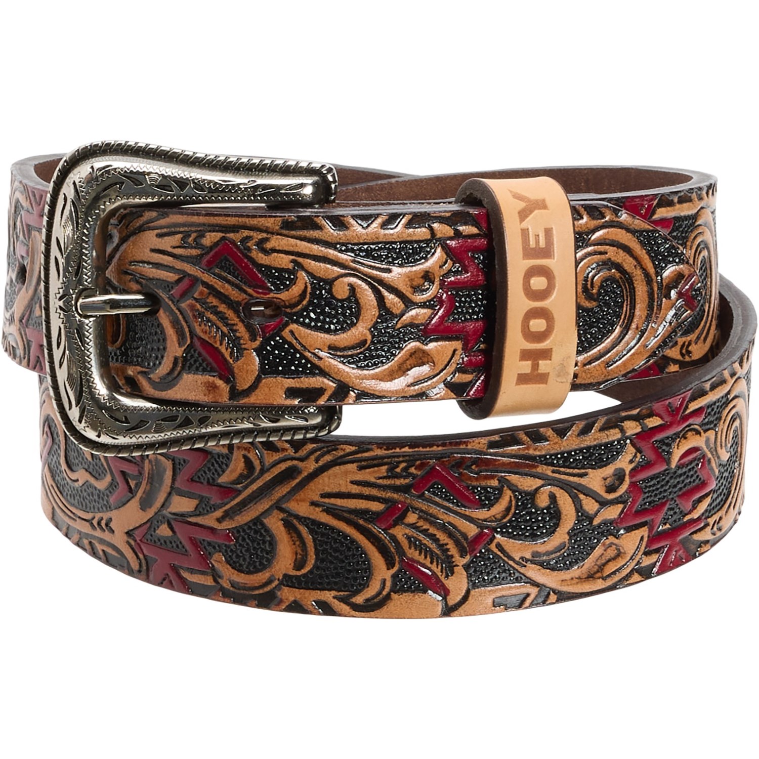 (取寄) サンダウン アズテク フィリグリー エンボス ベルト - レザー Hooey Sundown Aztec Filigree Embossed Belt - Leather Tan/Black/Red