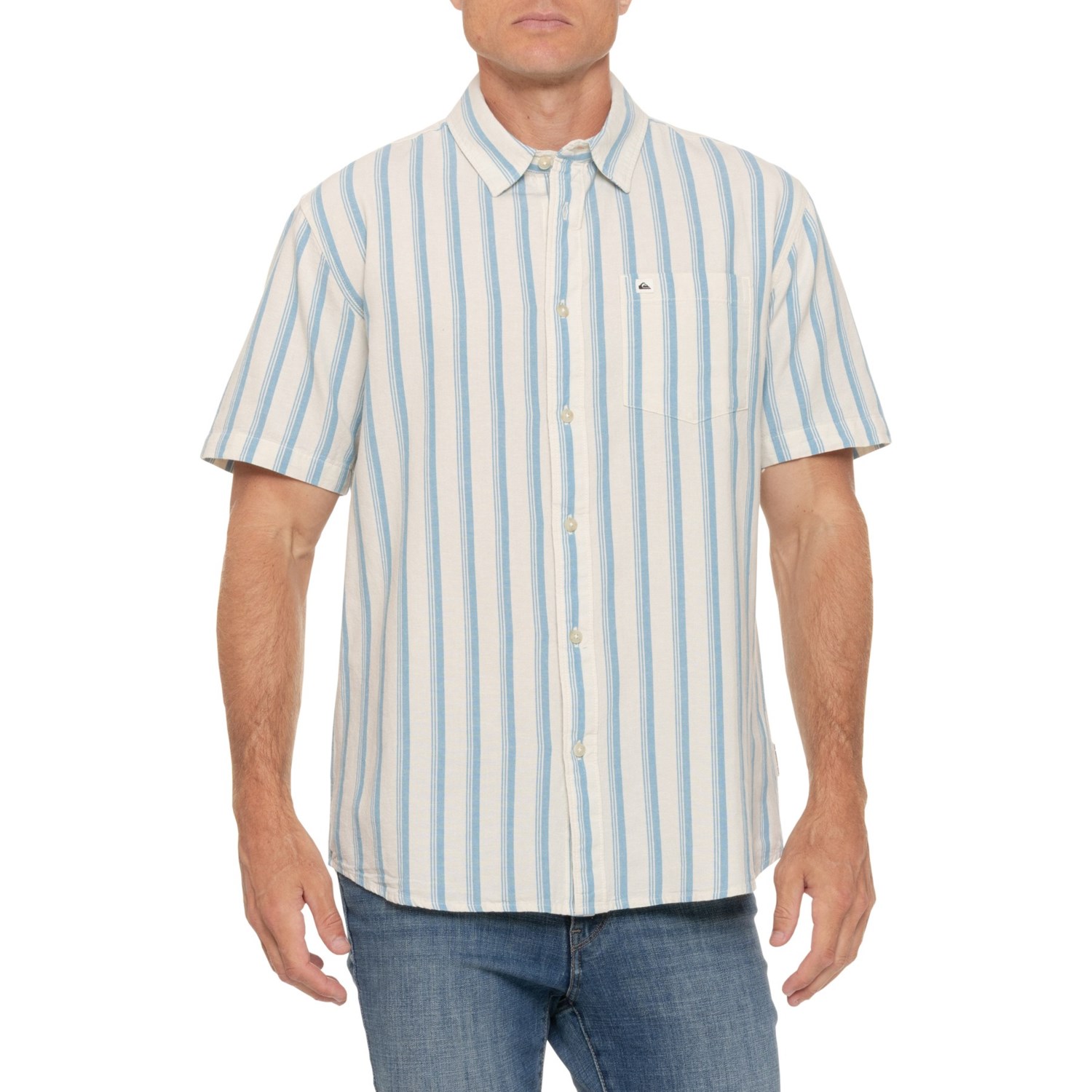 (取寄) クイックシルバー オックスフォード ストライプ クラシック ウーブン シャツ - ショート スリーブ Quiksilver Oxford Stripe Classic Woven Shirt - Short Sleeve Niagara