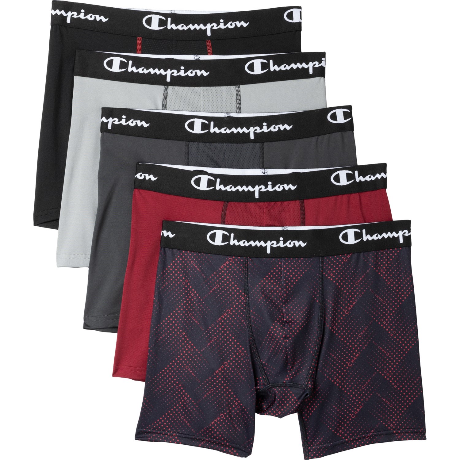 (取寄) チャンピオン パフォーマンス ボクサー ブリーフ - 5-パック Champion Performance Boxer Briefs - 5-Pack Tibetan Red/Phantom/Monument/Black/Black Print