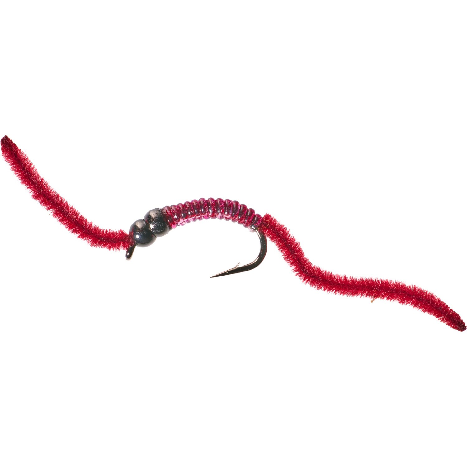(取寄) モンタナフライカンパニー ダブル ビーズ リブ ウォーム ニンフ フライ - ダズン Montana Fly Company Jake's Double Bead Rib Worm Nymph Fly - Dozen Wine