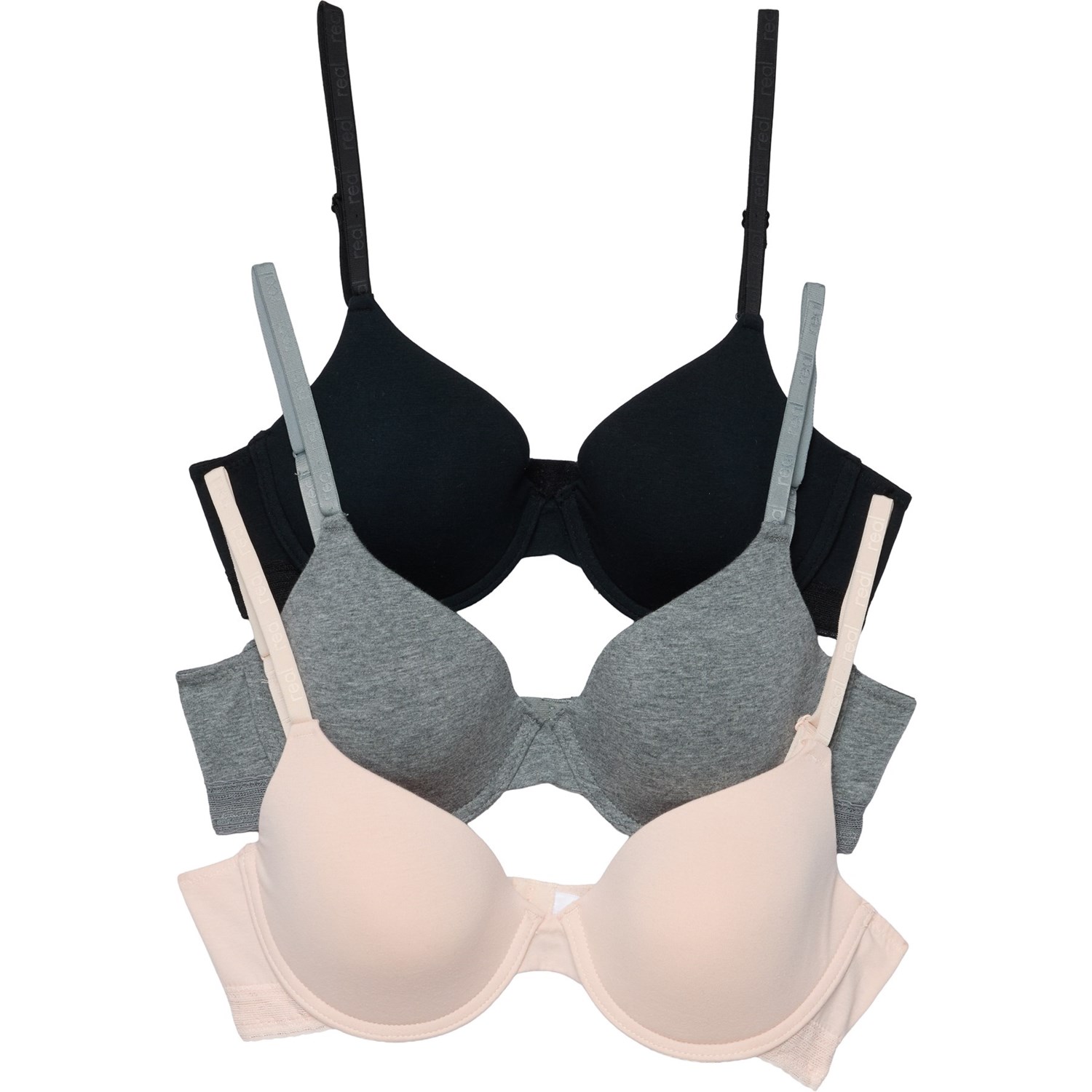 (取寄) レース トリム T-シャツ ブラ - 3-パック, オーガニック コットン, アンダーワイヤー Real Cotton Lace Trim T-Shirt Bra - 3-Pack, Organic Cotton, Underwire Dark Heather Grey