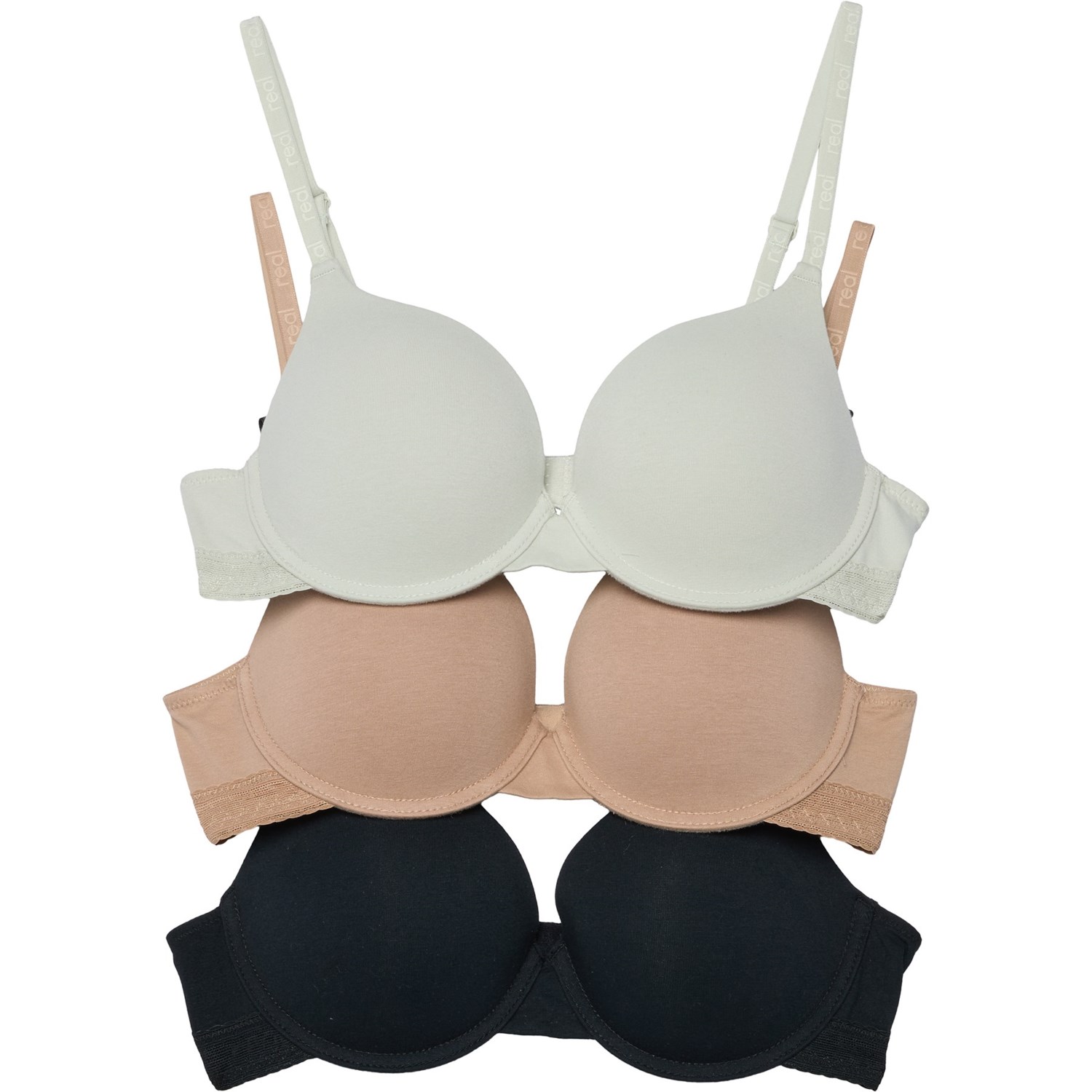 (取寄) ロゴ レース トリム プッシュ アップ ブラ - オーガニック コットン, アンダーワイヤー, 3-パッ..