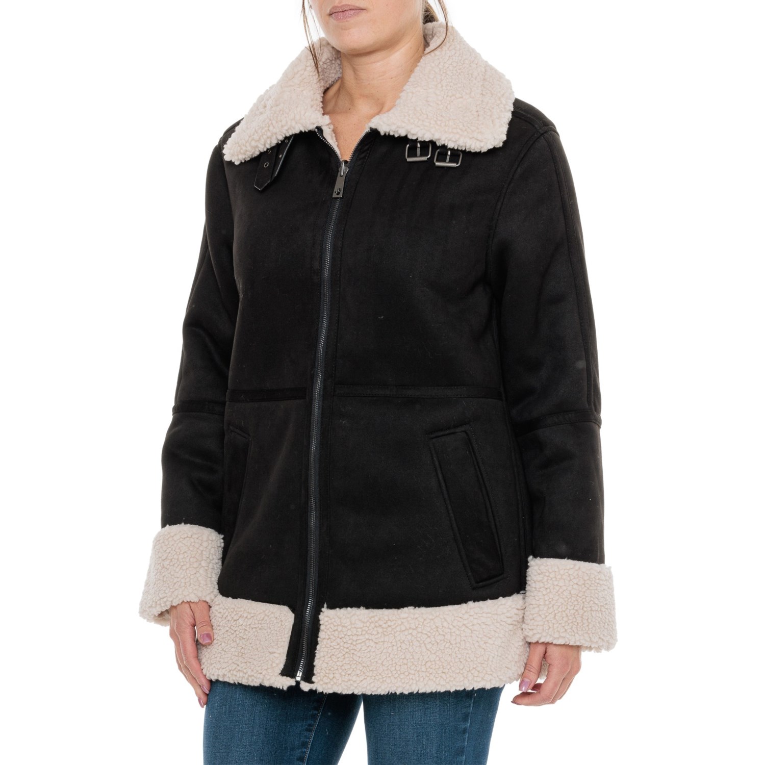 () ٥ѥ ե 쥶 ѥ饤 奢  Bearpaw Faux Leather Sherpa-Lined Casual Coat Tan/Black