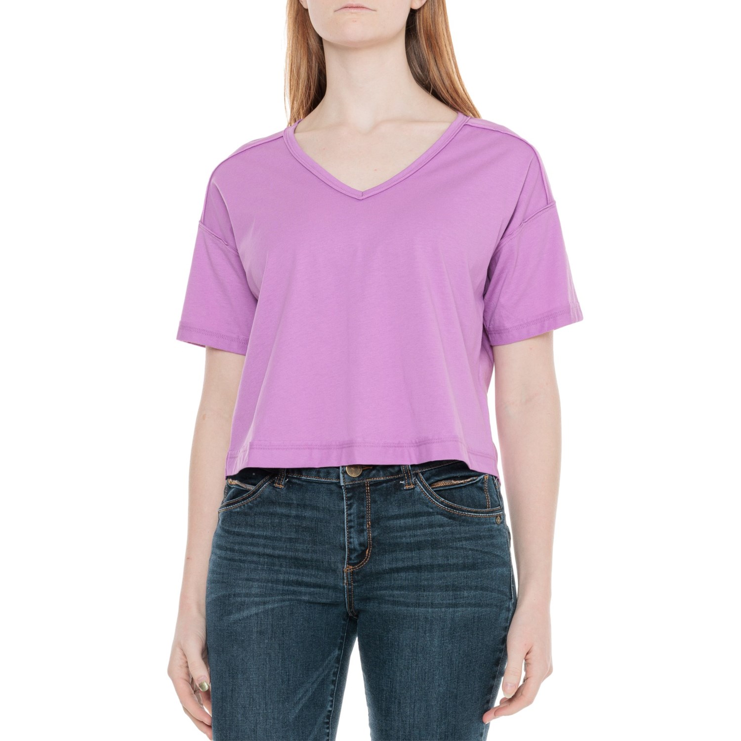 () CCJtHjA {NV[ V-lbN Nbv T-Vc - V[g X[u C&C California Boxy V-Neck Crop T-Shirt - Short Sleeve Iris Orchid