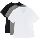 () 2COWXg ptH[}X-Rbg V- lbN Vc - 3-pbN, V[g X[u 2XIST Performance-Cotton V- Neck Shirt - 3-Pack, Short Sleeve White/Black/Grey