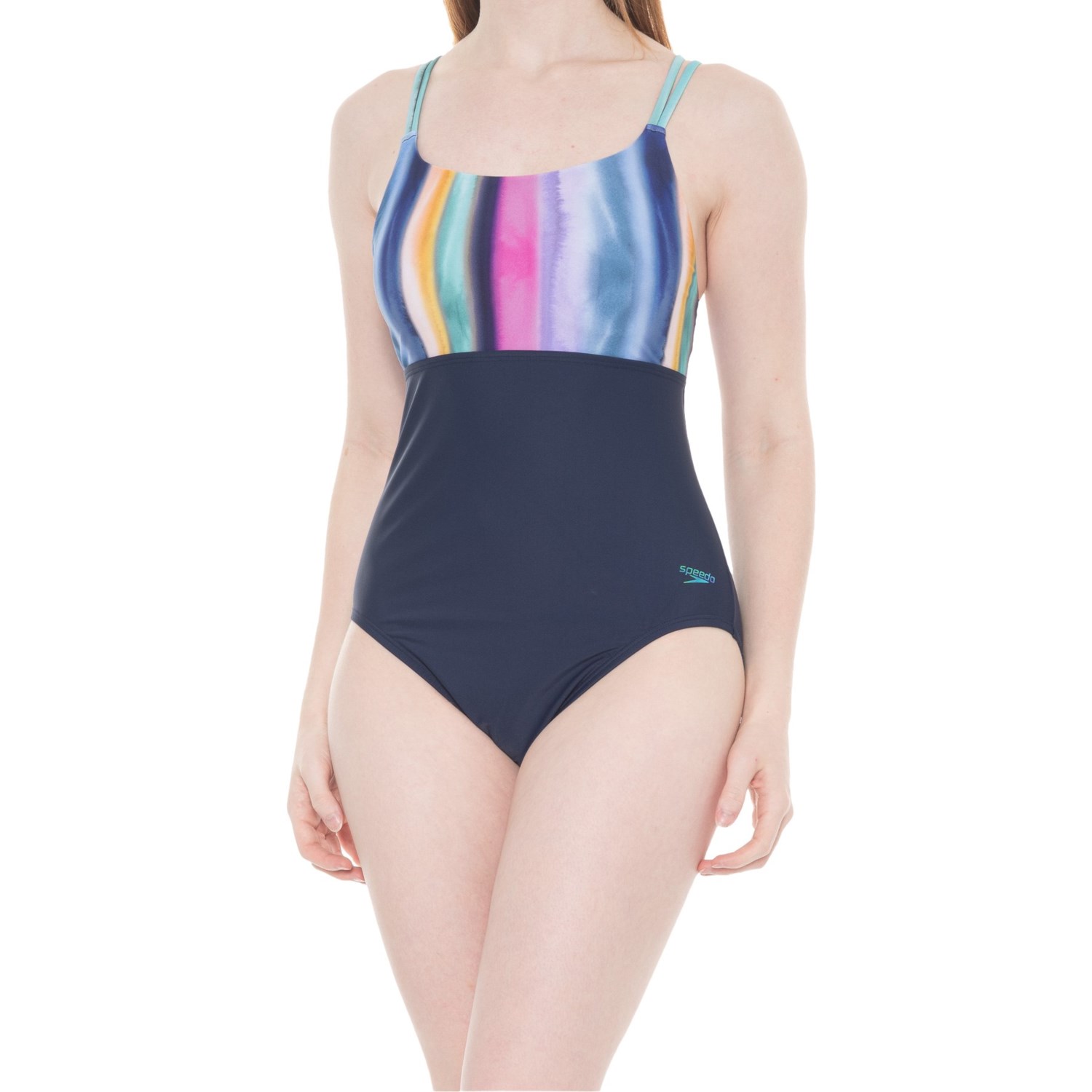 (取寄) スピード ダブル-ストラップ ワンピース スイムスーツ - Upf 50+ Speedo Double-Strap One-Piece Swimsuit - UPF 50+ Porcelain