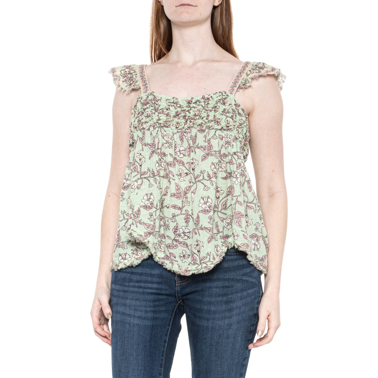 () t[s[v i[ vebh xr[h[ Vc - X[uX Free People Nala Printed Babydoll Shirt - Sleeveless Mint