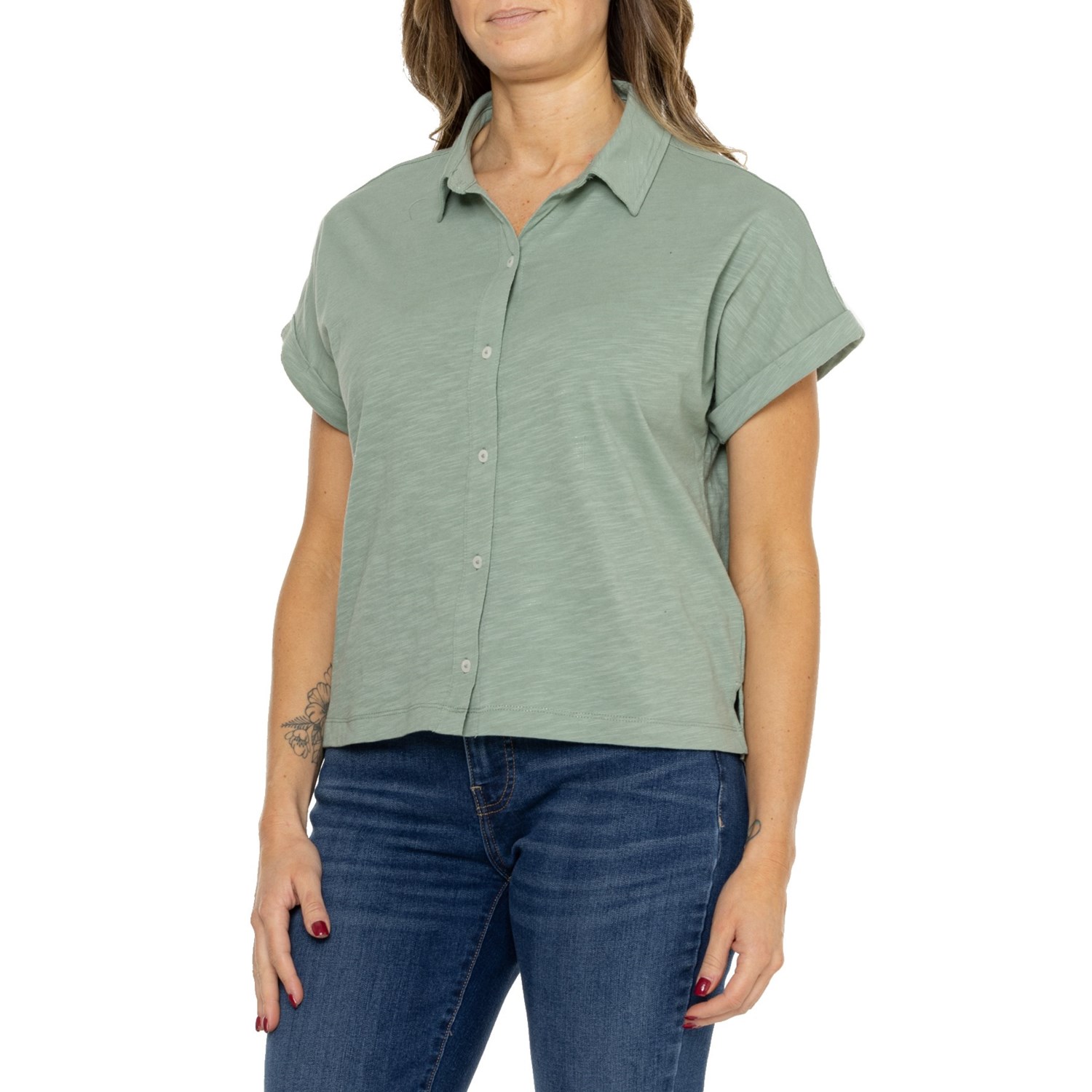 () eChN[WOJpj[ {^Abv h} Vc - V[g X[u Telluride Clothing Company Button-Up Dolman Shirt - Short Sleeve Lily Pad