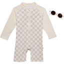 () Ct@g {[CY bV K[h XCX[c Ah TOX - 2-s[X, Wbv lbN, O X[u LILA AND JACK Infant Boys Rash Guard Swimsuit and Sunglasses - 2-Piece, Zip Neck, Long Sleeve Sand Check