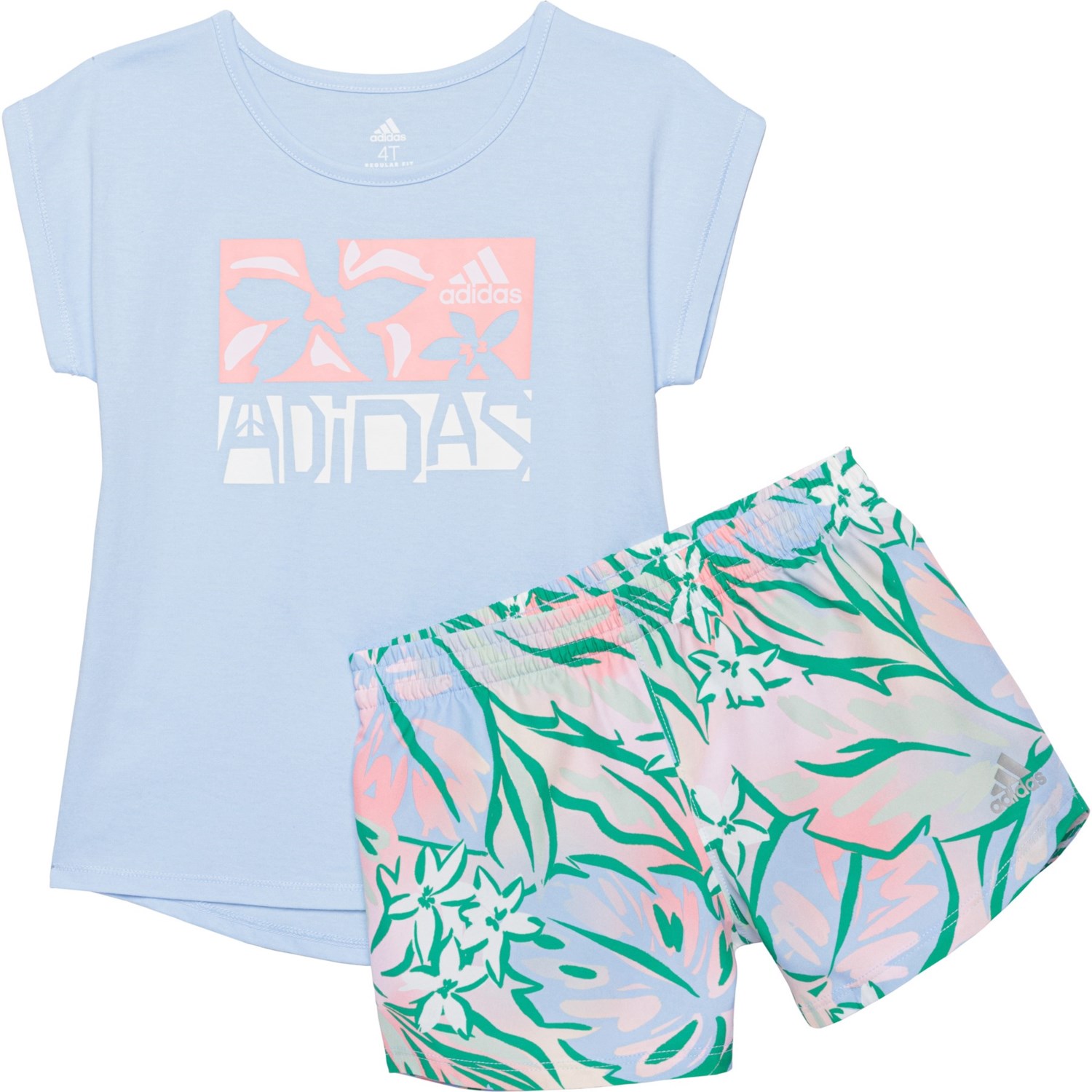 (取寄) アディダス トドラー ガールズ T-シャツ アンド ウーブン ショーツ セット - ショート スリーブ adidas Toddler Girls T-Shirt and Woven Shorts Set - Short Sleeve Light Blue