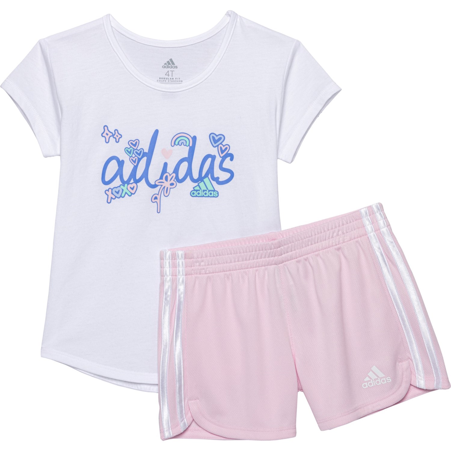 アディダス　ベビー服 (取寄) アディダス トドラー ガールズ グラフィック T-シャツ アンド ショーツ セット - ショート スリーブ adidas Toddler Girls Graphic T-Shirt and Shorts Set - Short Sleeve White