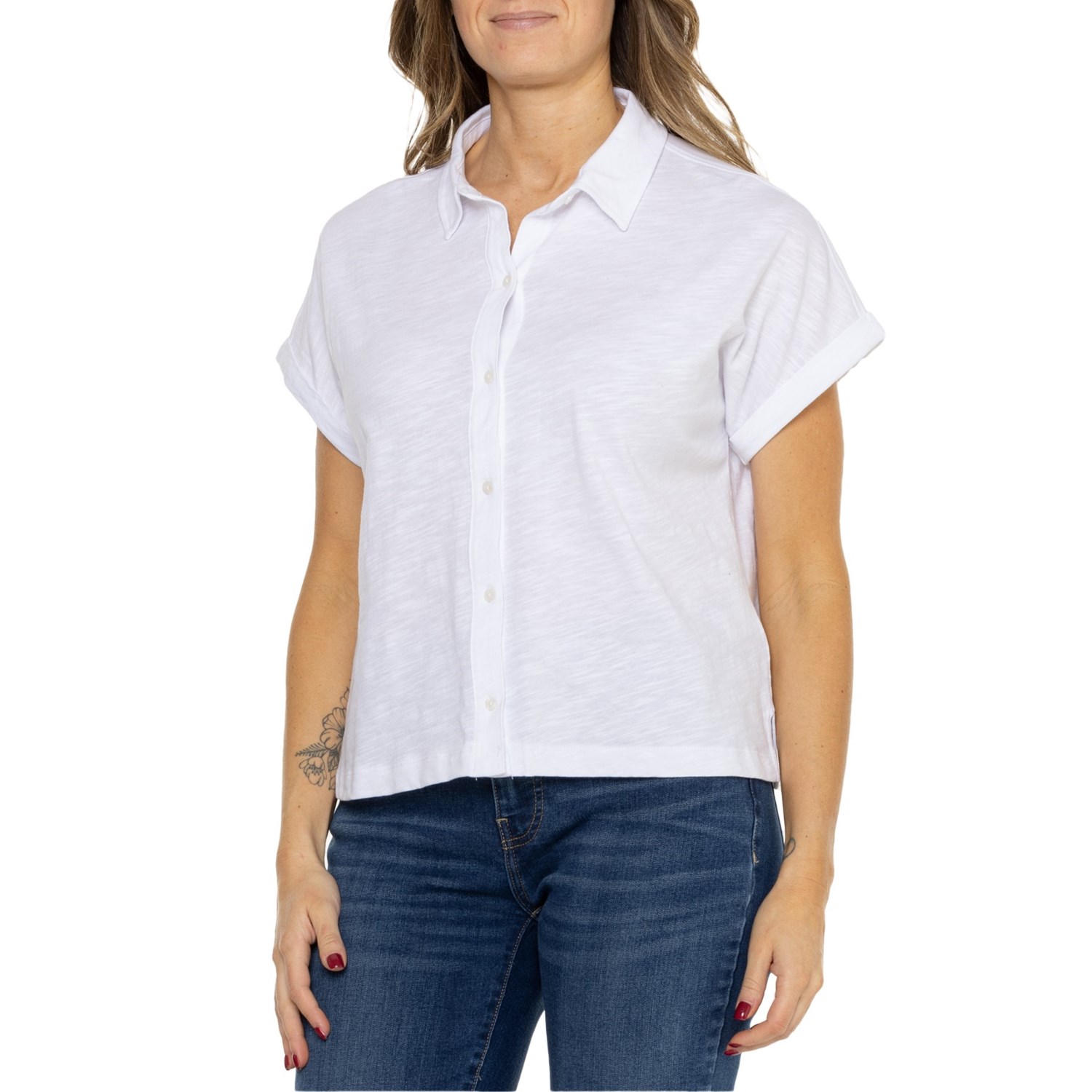 (取寄) テルライドクロージングカンパニー ボタンアップ ドルマン シャツ - ショート スリーブ Telluride Clothing Company Button-Up Dolman Shirt - Short Sleeve Brilliant White