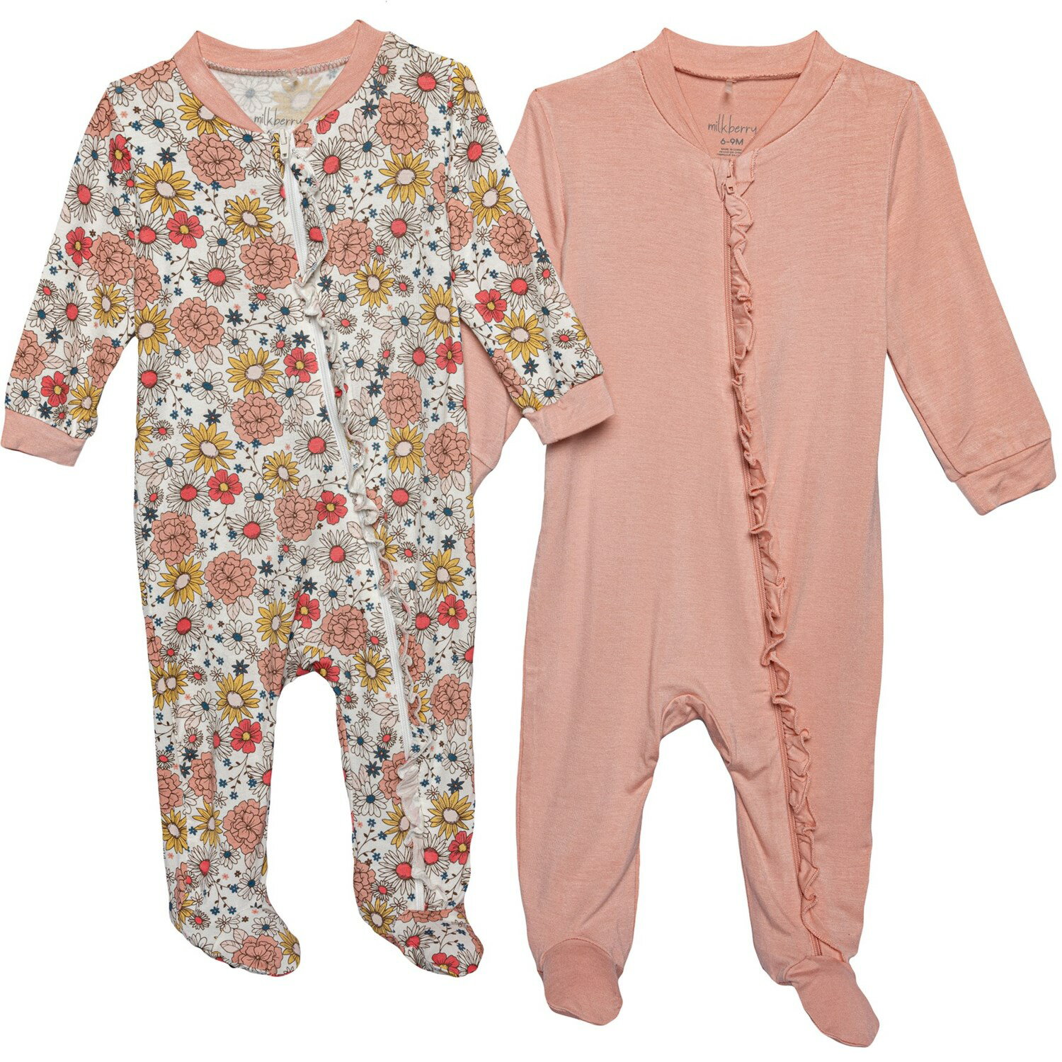 () ߥ륯٥꡼ ե 륺 աƥå С - 2-ѥå,  ꡼ MILKBERRY Infant Girls Footed Coveralls - 2-Pack, Long Sleeve Pink/Multi