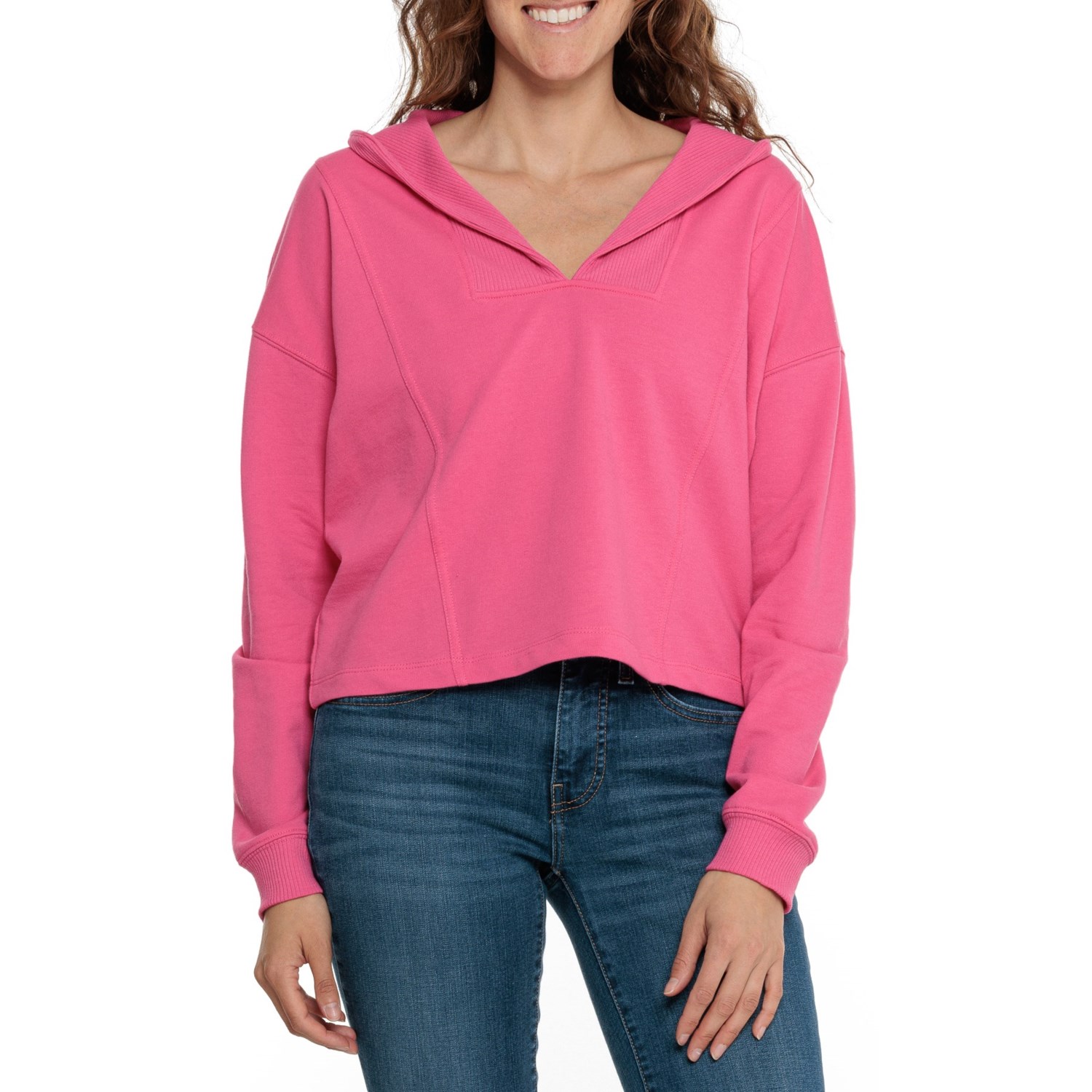 () CCJtHjA uh J[ XEFbgVc C&C California Ribbed Collar Sweatshirt Fiesta Fuschia