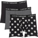 () bL[uh Xgb` {NT[ u[t - 3-pbN Lucky Brand Stretch Boxer Briefs - 3-Pack Jet Black/ Jet Black Print/Charcoal Heather Grey