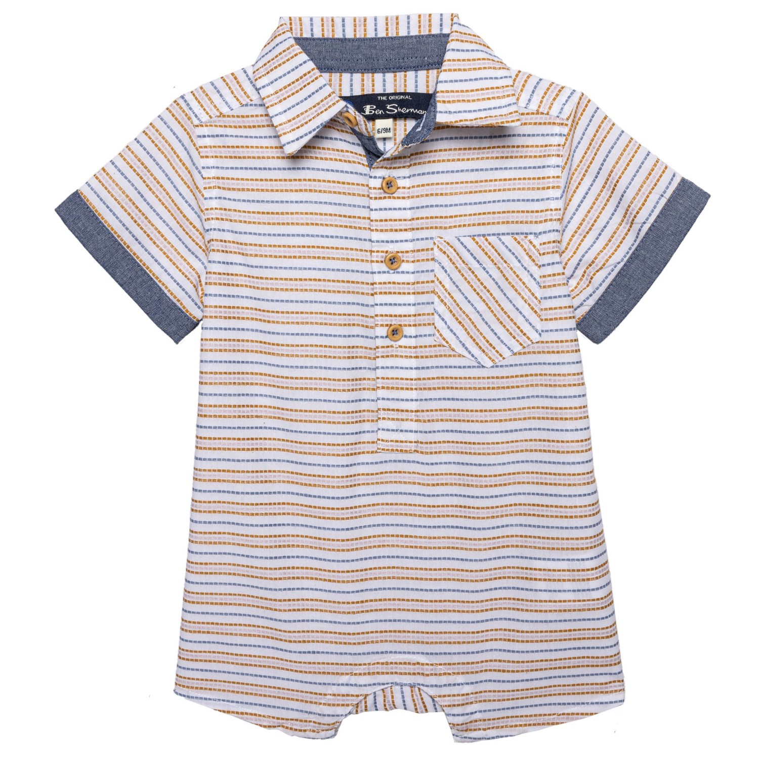 () xV[} Ct@g {[CY XgCvh p[ - V[g X[u Ben Sherman Infant Boys Striped Romper - Short Sleeve White/Blue/Mustard