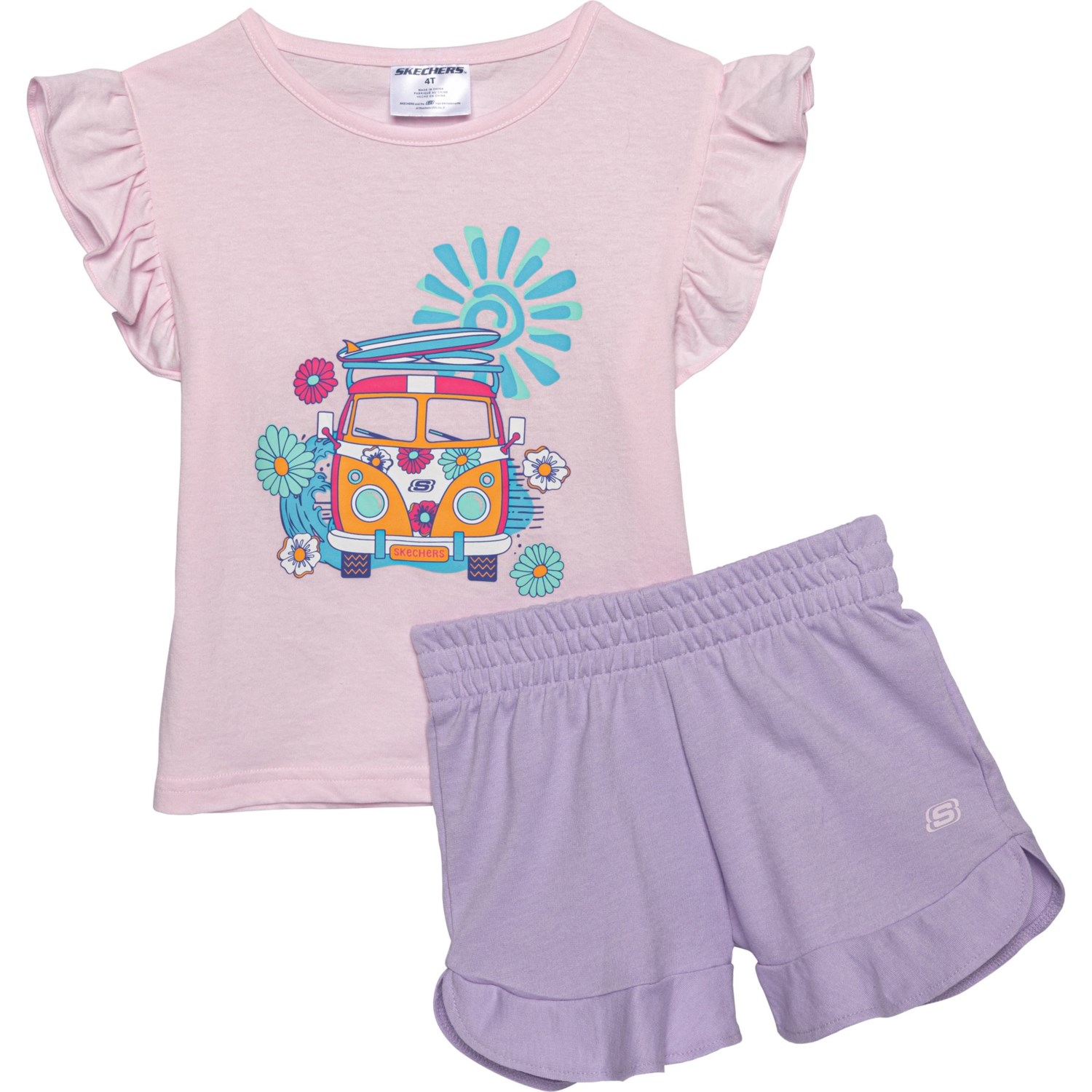 () XPb`[Y gh[ K[Y T[t @ T-Vc Ah bth w V[c Zbg - V[g X[u Skechers Toddler Girls Surf Van T-Shirt and Ruffled Hem Shorts Set - Short Sleeve Tulip Pink/Pastel Lilac