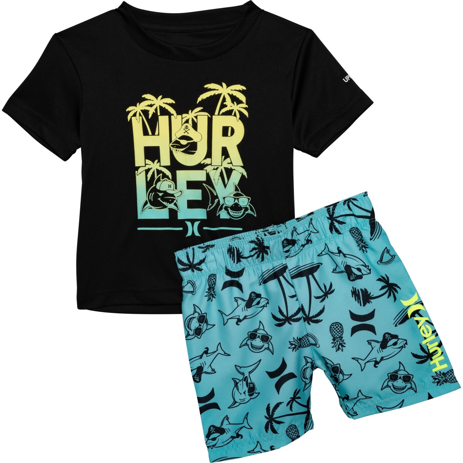 (取寄) ハーレー トドラー ボーイズ シャツ アンド スイム ショーツ セット - Upf 50以上, ショート スリーブ Hurley Toddler Boys Shirt and Swim Shorts Set - UPF 50+, Short Sleeve Aurora Green