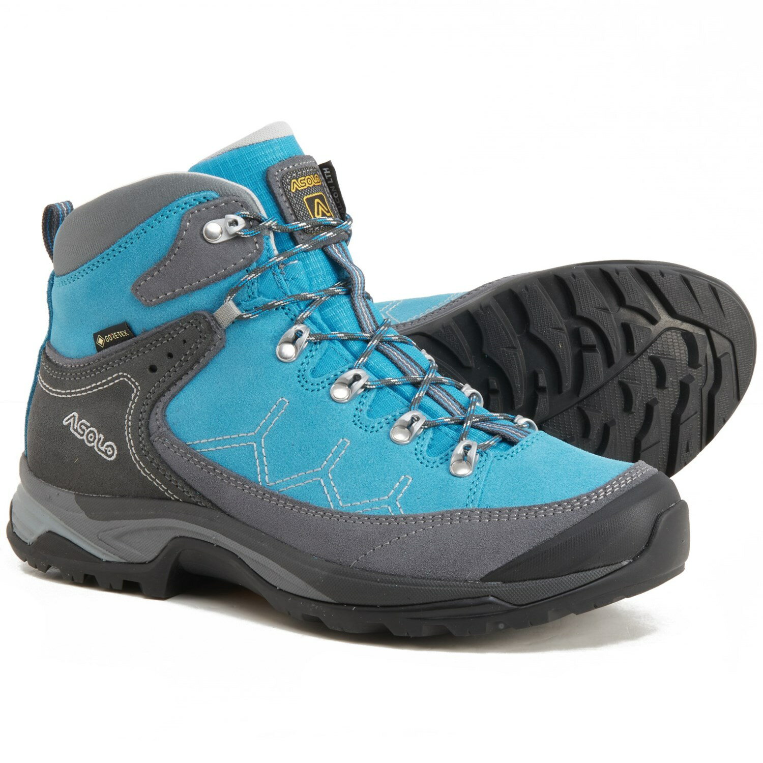 (取寄) アゾロ レディース メイド イン ヨーロッパ ファルコン Lth GV ゴア-テックス ハイキング ブーツ Asolo women Made in Europe Falcon LTH GV Gore-Tex Hiking Boots (For Women) Grey/Cyan Blue