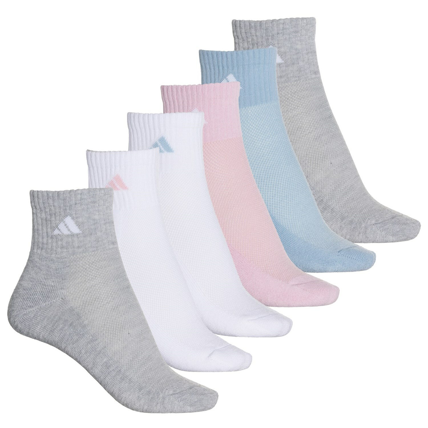 (取寄) アディダス レディース クッション アスレチック ソックス adidas women Cushioned Athletic Socks (For Women) Soft Vision/White/Light Grey