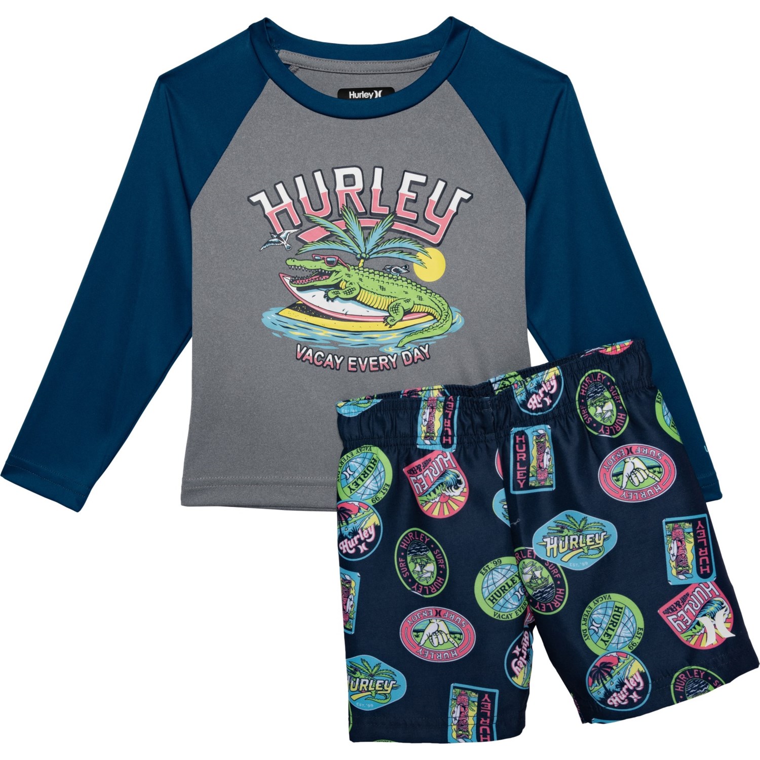 (取寄) ハーレー トドラー ボーイズ スイム シャツ アンド ショーツ セット - Upf 50以上, ロング スリーブ Hurley Toddler Boys Swim Shirt and Shorts Set - UPF 50+, Long Sleeve Blue Force 1